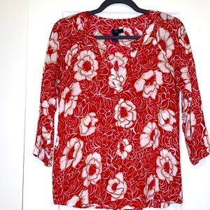 GAP Red Floral Long Sleeve Top